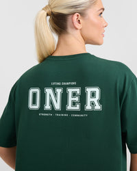 Classic Oversized Lightweight T-Shirt with Printed Logo | Racing Green