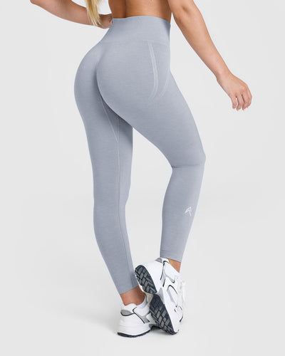 EffortlessLift™ Seamless Leggings with White Logo | Metal Grey