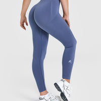 EffortlessLift™ Seamless Leggings with White Logo | Slate Blue