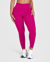 Effortless Seamless Leggings with White Logo | Fuchsia