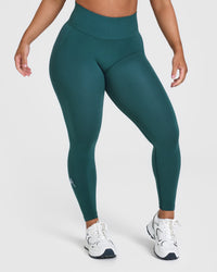 EffortlessLift™ Seamless Leggings with White Logo | Marine Teal