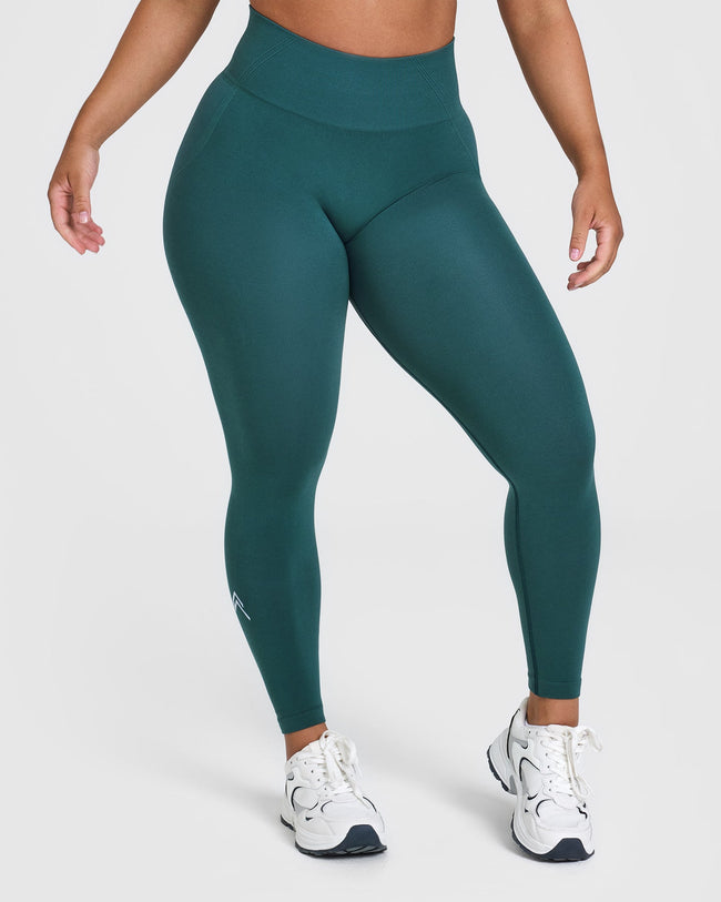 EffortlessLift™ Seamless Leggings with White Logo | Marine Teal