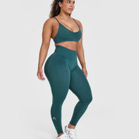 EffortlessLift™ Seamless Leggings with White Logo | Marine Teal