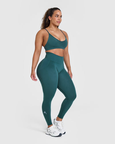 EffortlessLift™ Seamless Leggings with White Logo | Marine Teal