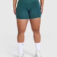EffortlessLift™ Seamless Shorts with White Logo | Marine Teal