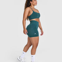 EffortlessLift™ Seamless Shorts with White Logo | Marine Teal