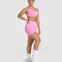 EffortlessLift™ Seamless Shorts with White Logo | Power Pink