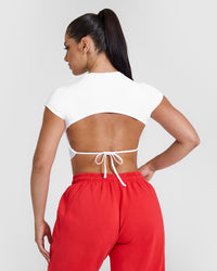 Vintage Open Back Crop T-Shirt with Graphic | White