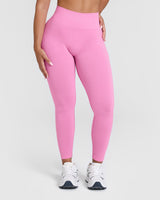 Effortless Seamless Leggings with White Logo | Power Pink