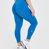 EffortlessLift™ Seamless Leggings with White Logo | Retro Blue