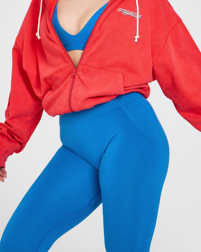 EffortlessLift™ Seamless Leggings with White Logo | Retro Blue