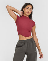 Mellow™ Rib Mid Mock Neck T-Shirt | Burnt Cherry