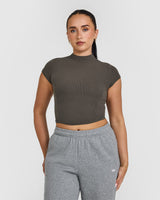 Mellow™ Rib Mid Mock Neck T-Shirt | Deep Taupe