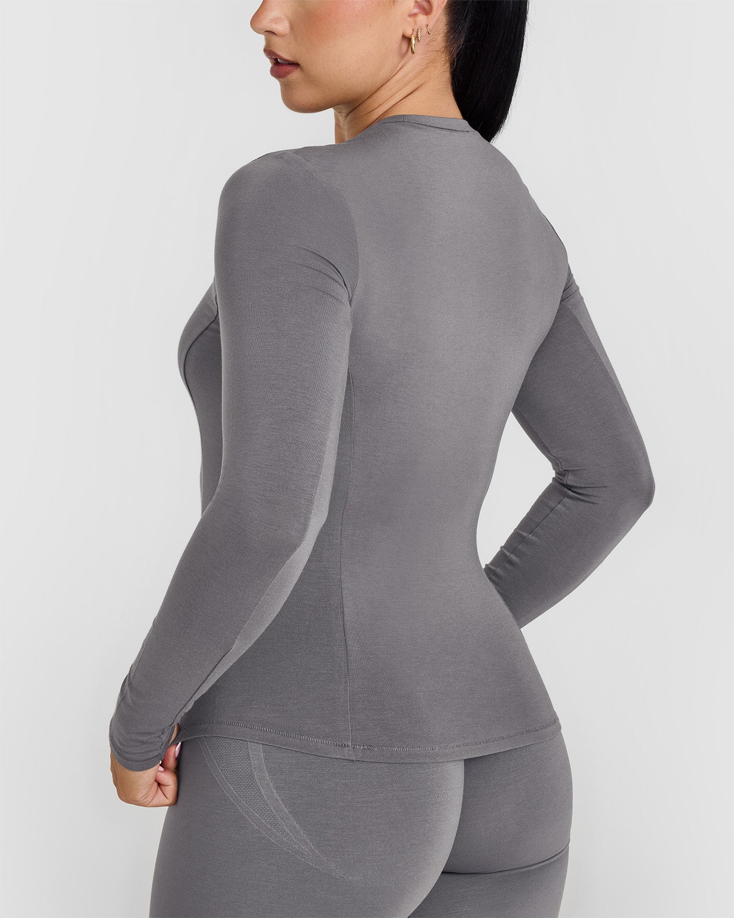 Scoop Me Up Long Sleeve Top in Ash Grey main image 1