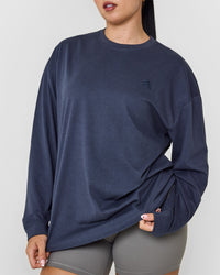 Classic Oversized Lightweight Long Sleeve Top | True Blue