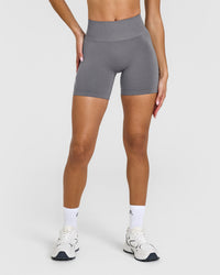 EffortlessLift™ Seamless Shorts with White Logo | Ash Grey