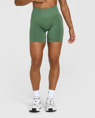 EffortlessLift™ Seamless Shorts with White Logo | Forest Green