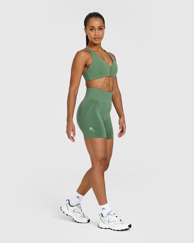 EffortlessLift™ Seamless Shorts with White Logo | Forest Green
