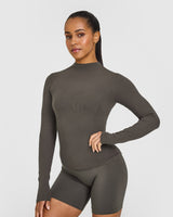 Mellow™ Rib Mock Neck Long Sleeve Top | Deep Taupe