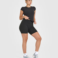 SoftMotion™ Cycling Shorts 8" with White Logo | Soft Black