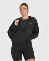 Mid Weight Zip Through Hoodie | Soft Black