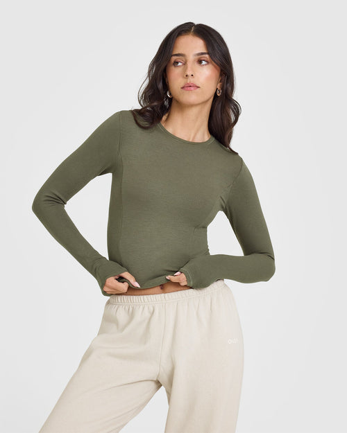 Oner Modal Mellow™ Rib Mid Long Sleeve Top | Alpine Green