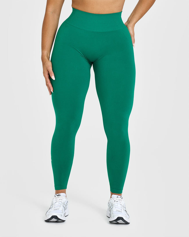 EffortlessLift™ Seamless Leggings with White Logo | Emerald Green