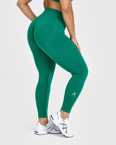 EffortlessLift™ Seamless Leggings with White Logo | Emerald Green
