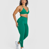 EffortlessLift™ Seamless Leggings with White Logo | Emerald Green