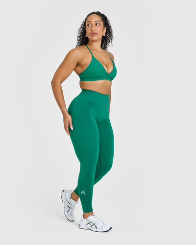 EffortlessLift™ Seamless Leggings with White Logo | Emerald Green