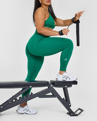 EffortlessLift™ Seamless Leggings with White Logo | Emerald Green