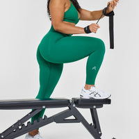 EffortlessLift™ Seamless Leggings with White Logo | Emerald Green