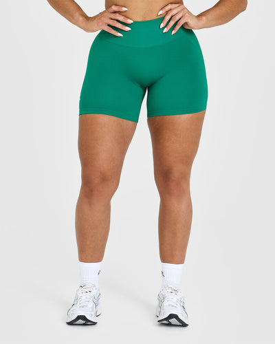 EffortlessLift™ Seamless Shorts with White Logo | Emerald Green