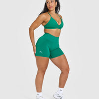 EffortlessLift™ Seamless Shorts with White Logo | Emerald Green