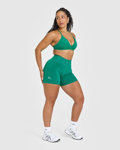 EffortlessLift™ Seamless Shorts with White Logo | Emerald Green