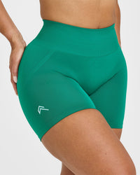 EffortlessLift™ Seamless Shorts with White Logo | Emerald Green