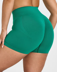 EffortlessLift™ Seamless Shorts with White Logo | Emerald Green