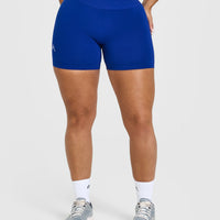 EffortlessLift™ Seamless Shorts with White Logo | Strong Blue
