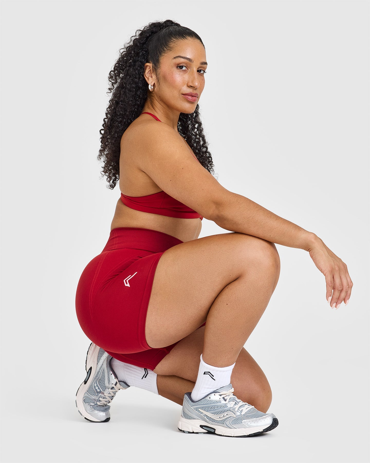 EffortlessLift™ Seamless Shorts with White Logo | Toasted Red