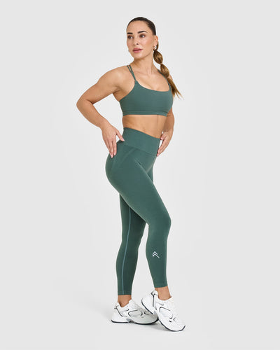 EffortlessLift™ Seamless Leggings with White Logo | Iced Green