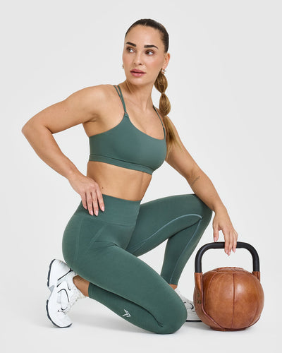 EffortlessLift™ Seamless Leggings with White Logo | Iced Green