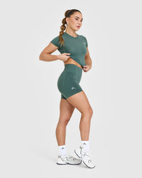 EffortlessLift™ Seamless Shorts with White Logo | Iced Green