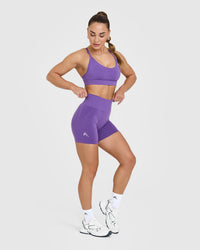 EffortlessLift™ Seamless Shorts with White Logo | Iris Purple