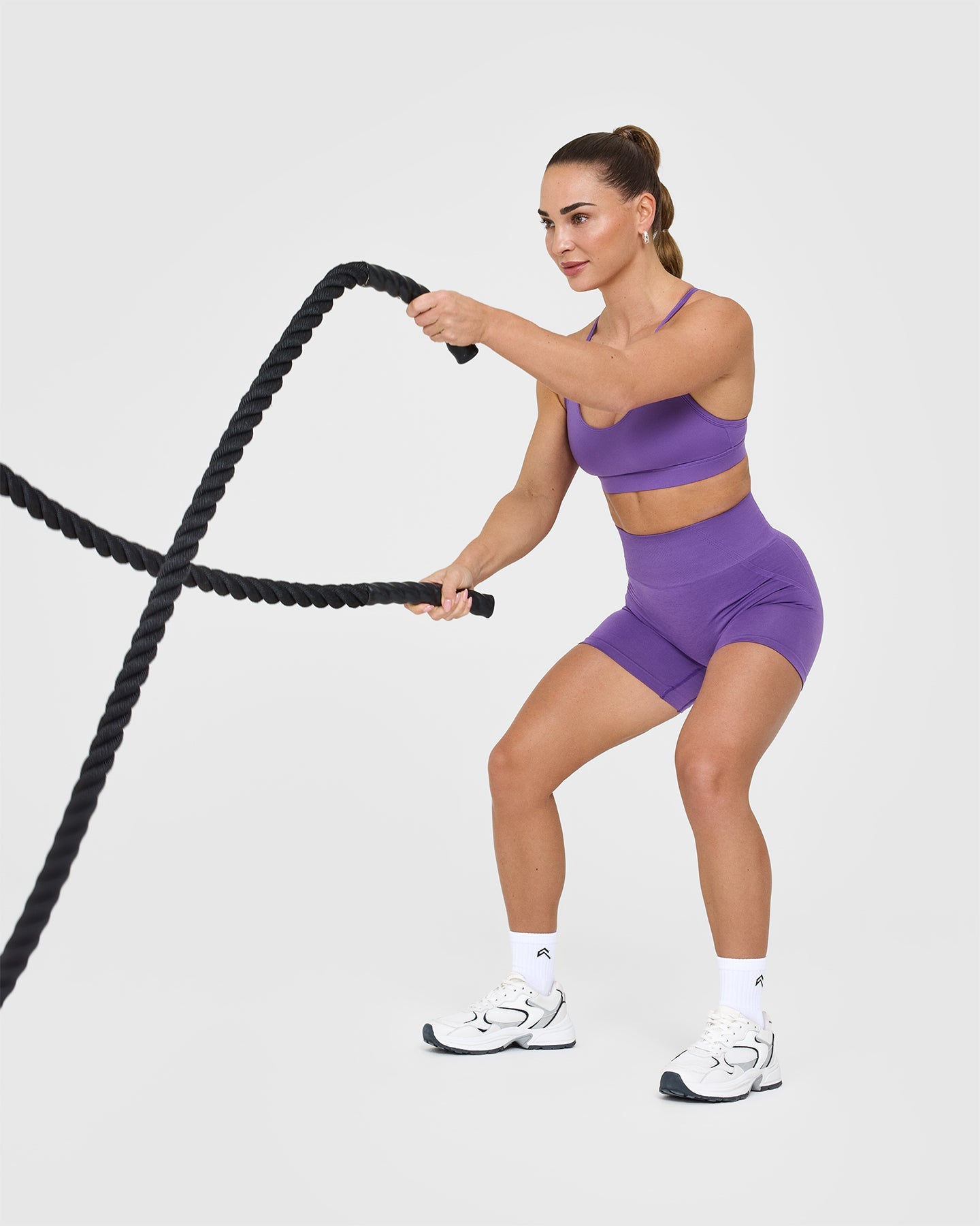EffortlessLift™ Seamless Shorts with White Logo | Iris Purple