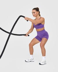 EffortlessLift™ Seamless Shorts with White Logo | Iris Purple