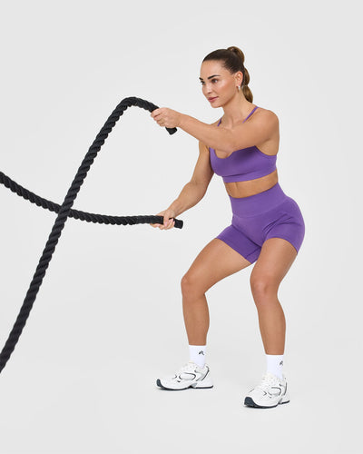 EffortlessLift™ Seamless Shorts with White Logo | Iris Purple