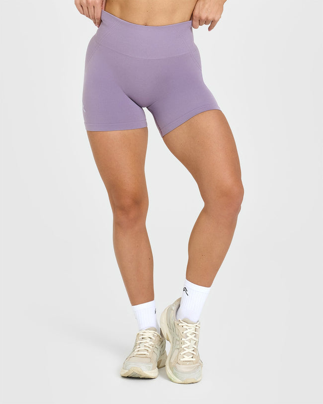 EffortlessLift™ Seamless Shorts with White Logo | Soft Purple