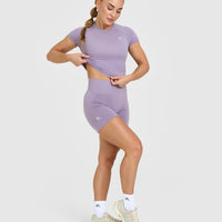 EffortlessLift™ Seamless Shorts with White Logo | Soft Purple