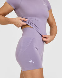EffortlessLift™ Seamless Shorts with White Logo | Soft Purple