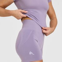 EffortlessLift™ Seamless Shorts with White Logo | Soft Purple